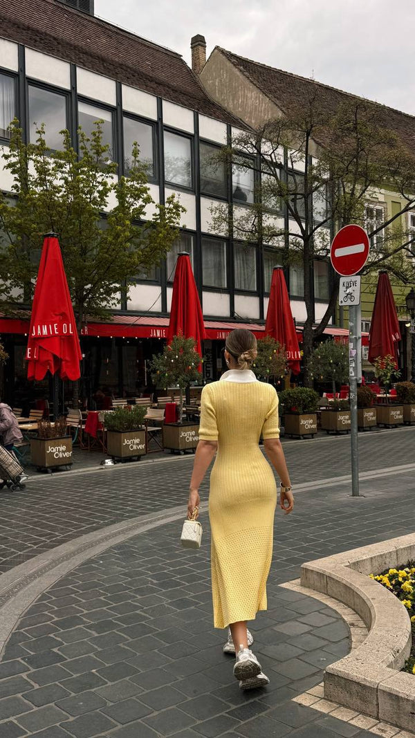 Lemon Cream Knit Button Dress