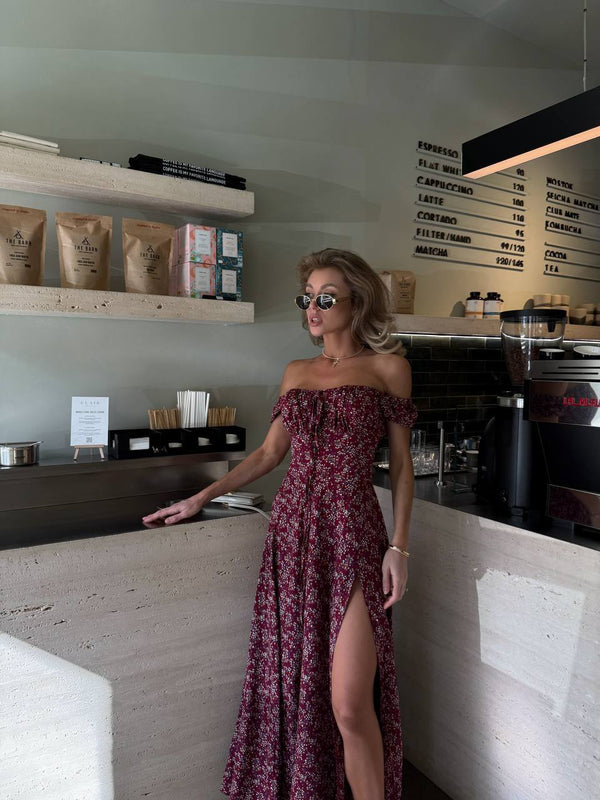 Crimson Dusk Cotton Maxi Dress