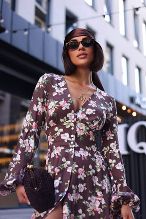 Rochie midi din in Violet Bloom