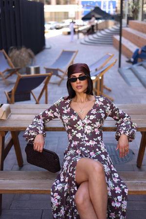 Rochie midi din in Violet Bloom