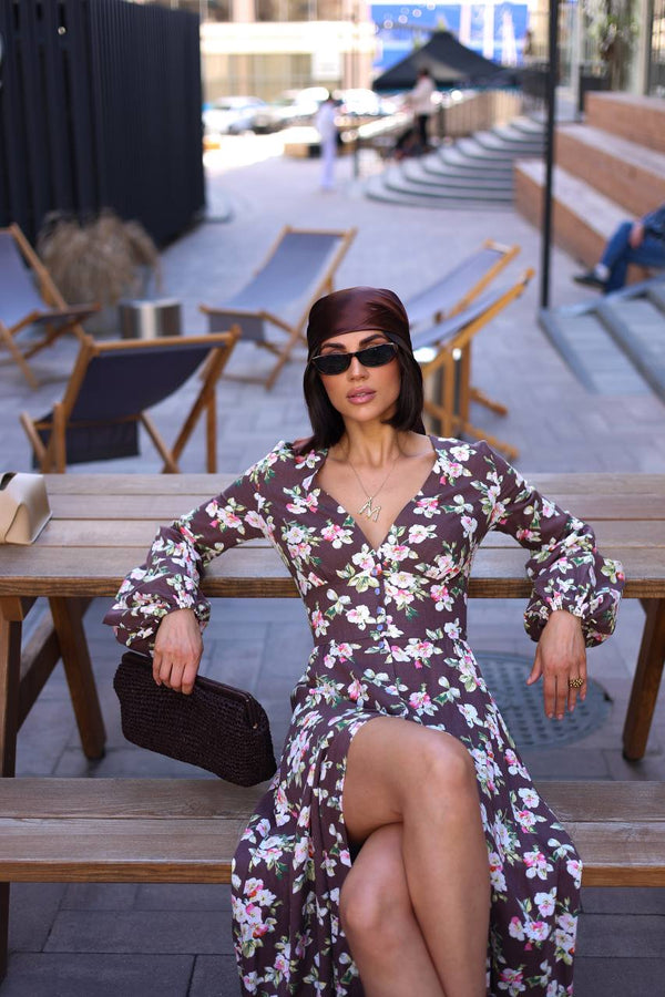 Rochie midi din in Violet Bloom
