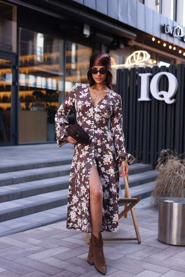 Rochie midi din in Violet Bloom