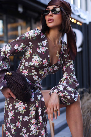 Rochie midi din in Violet Bloom