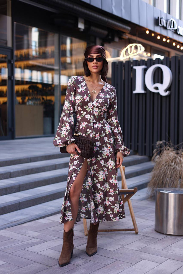 Rochie midi din in Violet Bloom