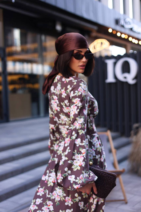 Rochie midi din in Violet Bloom
