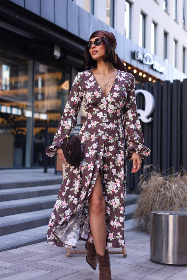 Rochie midi din in Violet Bloom
