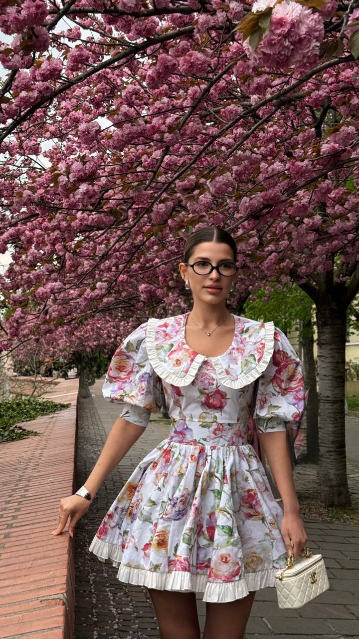 Pink Blossom Vintage Floral Mini Dress