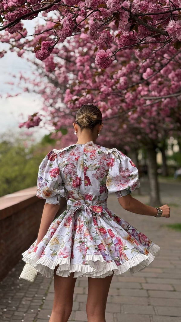 Pink Blossom Vintage Floral Mini Dress