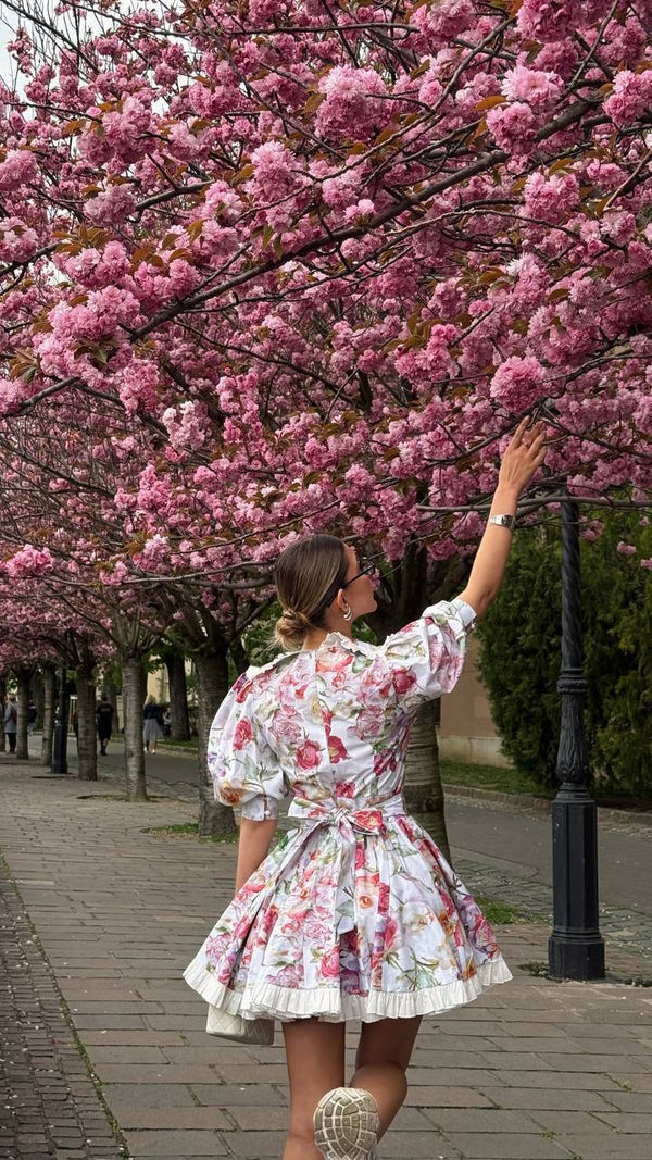 Pink Blossom Vintage Floral Mini Dress