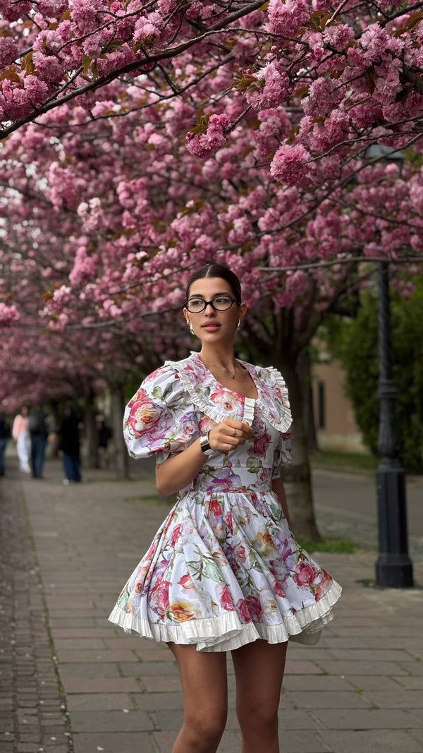 Pink Blossom Vintage Floral Mini Dress