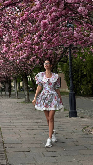 Pink Blossom Vintage Floral Mini Dress