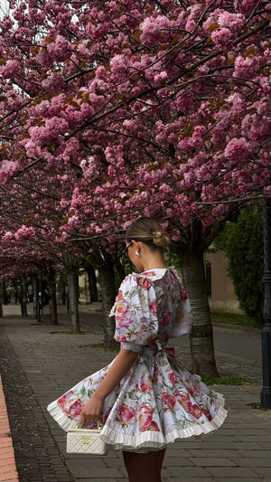 Pink Blossom Vintage Floral Mini Dress