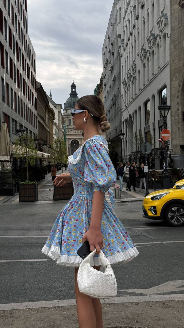 Blue Garden Vintage Çiçekli Mini Elbise