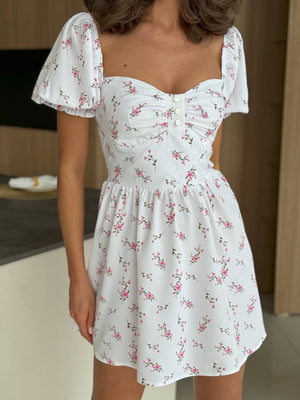 Rochie mini cu imprimeu floral alb