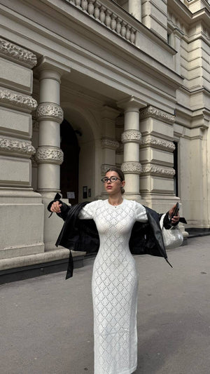 Fildişi Örgü Midi Elbise