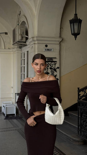 Espresso Knit Off-Shoulder Set