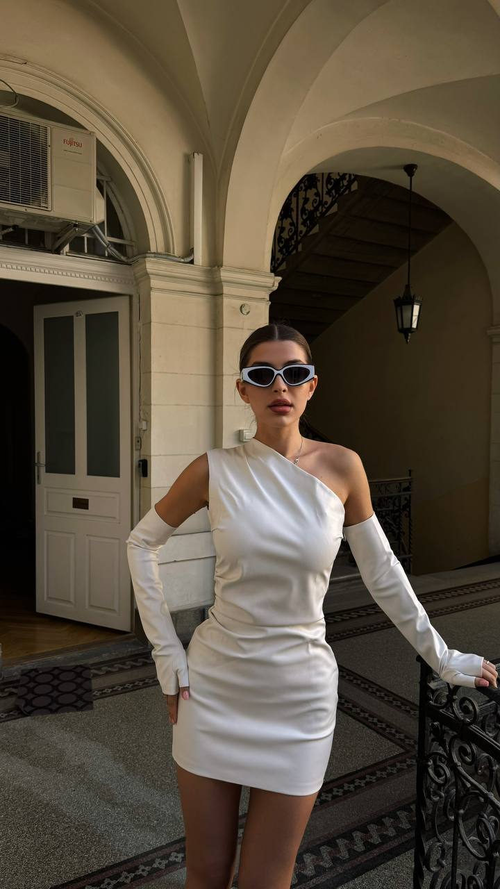 White Asymmetric Glove Dress