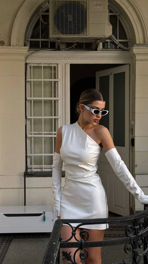 White Asymmetric Glove Dress
