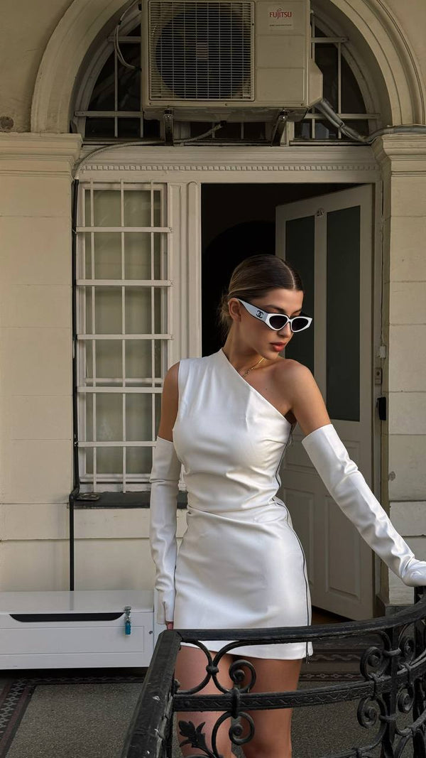 White Asymmetric Glove Dress