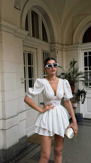 White Eyelet Bow Playsuit