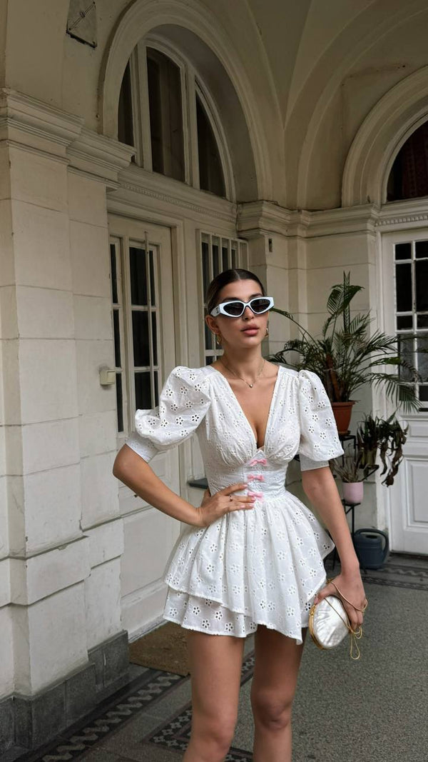 White Eyelet Bow Playsuit