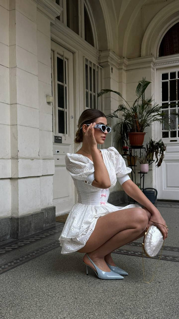 White Eyelet Bow Playsuit