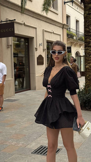 Black Eyelet Bow Playsuit