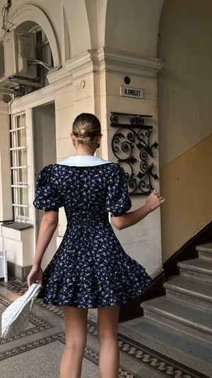 Rochie mini cu guler floral de miezul nopții