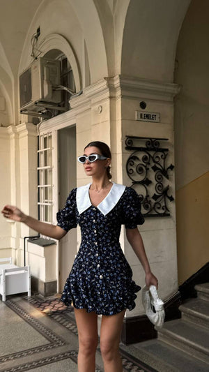 Rochie mini cu guler floral de miezul nopții