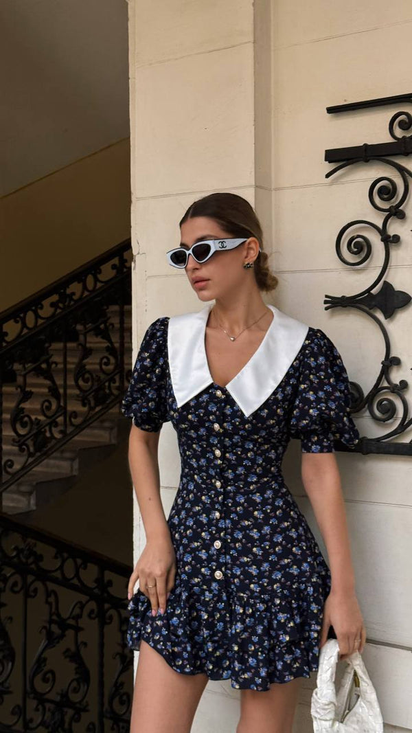 Rochie mini cu guler floral de miezul nopții