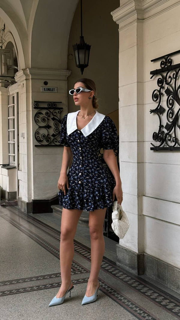 Rochie mini cu guler floral de miezul nopții