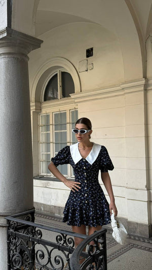 Rochie mini cu guler floral de miezul nopții