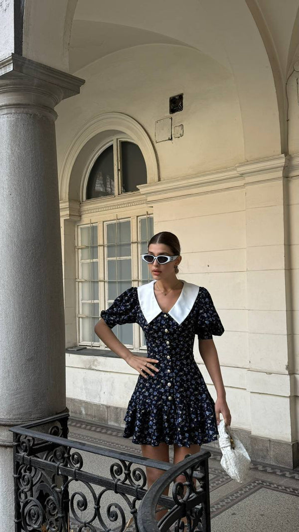 Rochie mini cu guler floral de miezul nopții