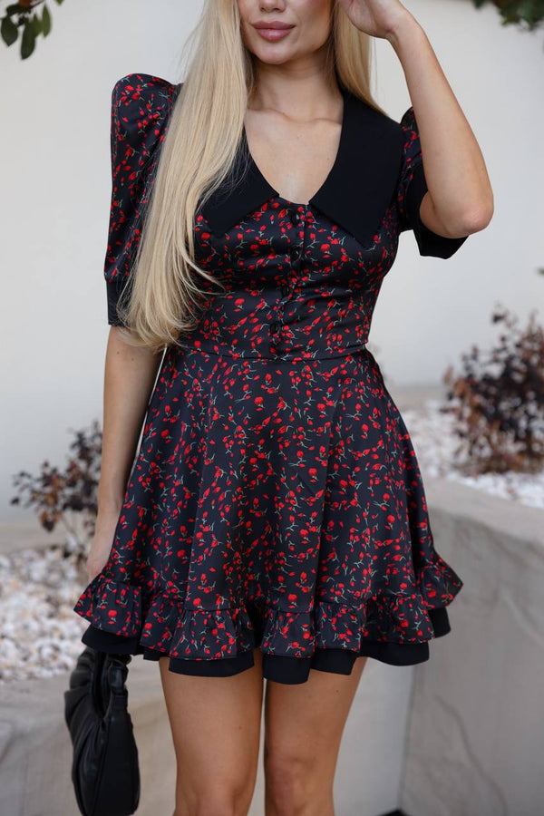 Rochie cu guler Midnight Cherry Bloom