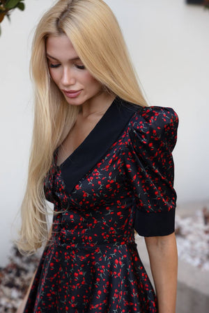 Rochie cu guler Midnight Cherry Bloom