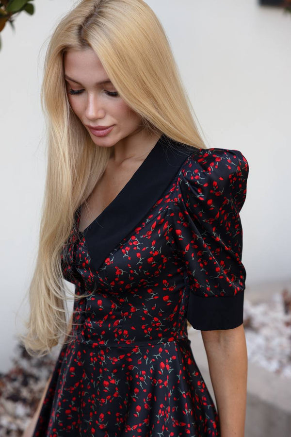 Rochie cu guler Midnight Cherry Bloom