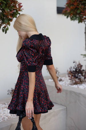Rochie cu guler Midnight Cherry Bloom