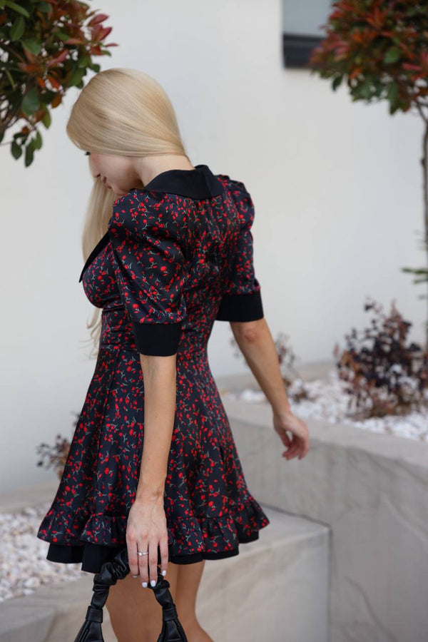 Rochie cu guler Midnight Cherry Bloom