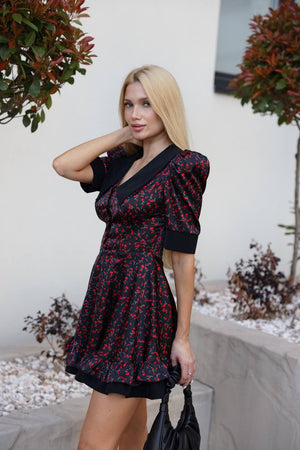Rochie cu guler Midnight Cherry Bloom