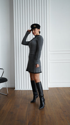 Coco Contrast-Trim Knit Set – Grey
