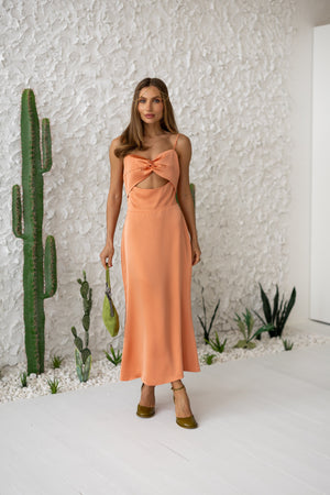Clémentine Twist-Front Slip Dress – Orange