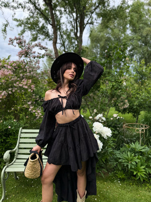 Bérénice Broderie Top & Skirt Set – Black