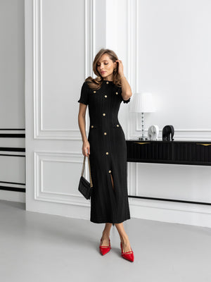 Margot Ribbed Midi Dress – Black