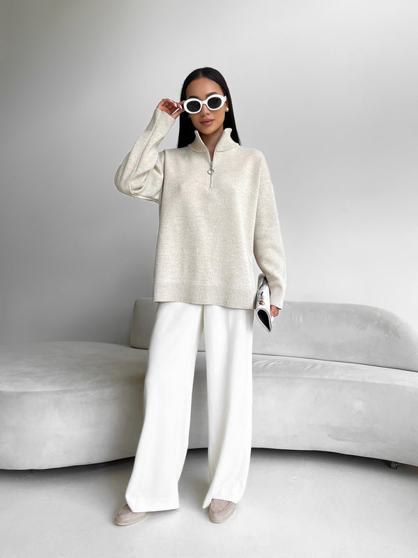 Maren Half-Zip Tunic Sweater – Sand