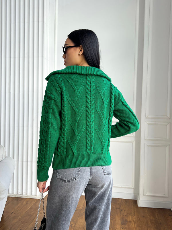Vera Cable Half-Zip Sweater – Green