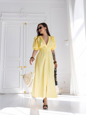 Chiara Button-Front Midi Dress – Yellow