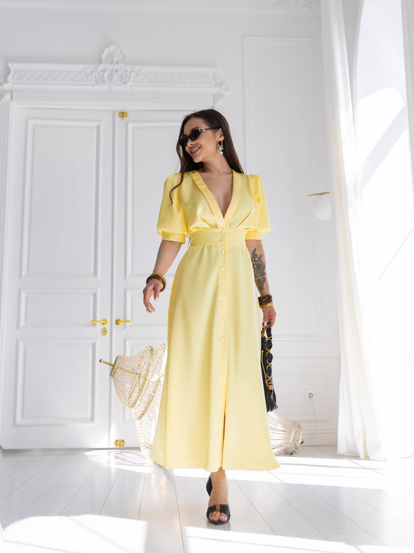 Chiara Button-Front Midi Dress – Yellow