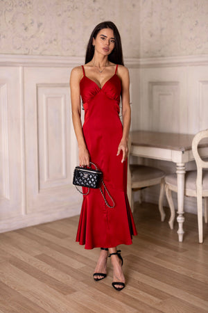 Elodie Fluted Slip Dress – Red