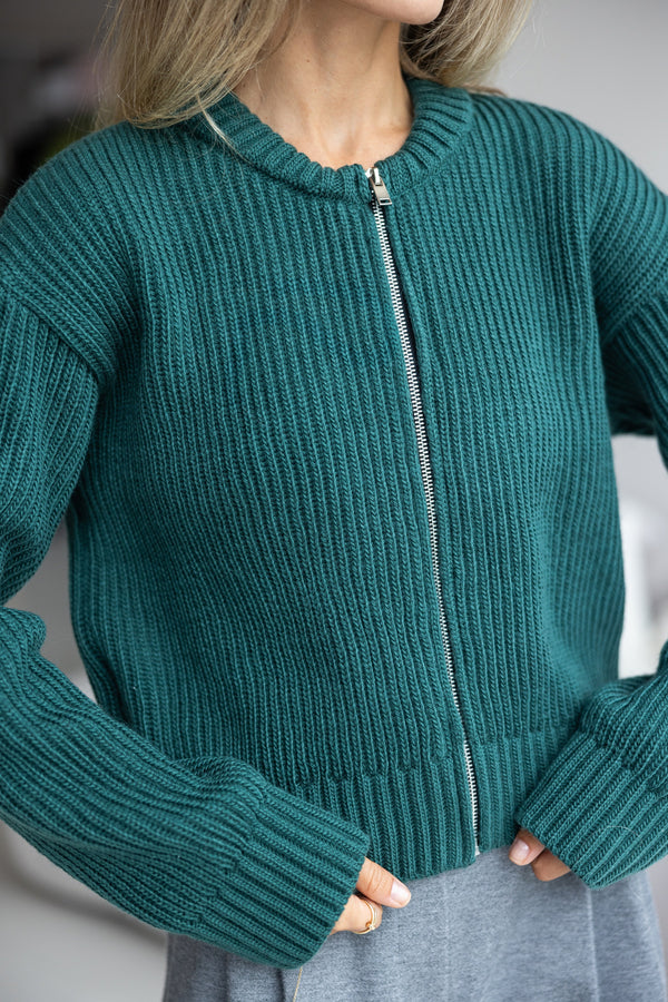 Romy Zip-Front Knit Jacket – Green