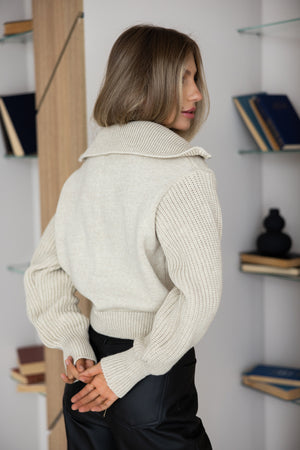 Éliane Half-Zip Cropped Sweater – Sand